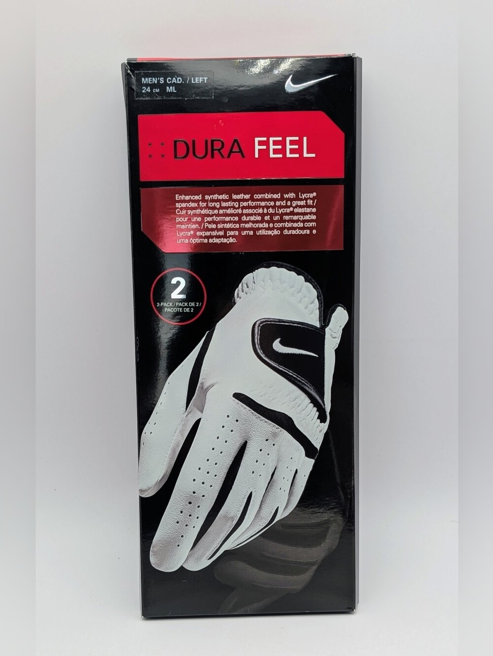 Nike Golf Dura Feel White Leather Left Hand Gloves 2x Size M/L New Open Package